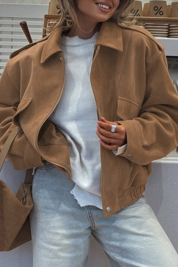 Casual Loose Fit Long Sleeve Zipper Jacket