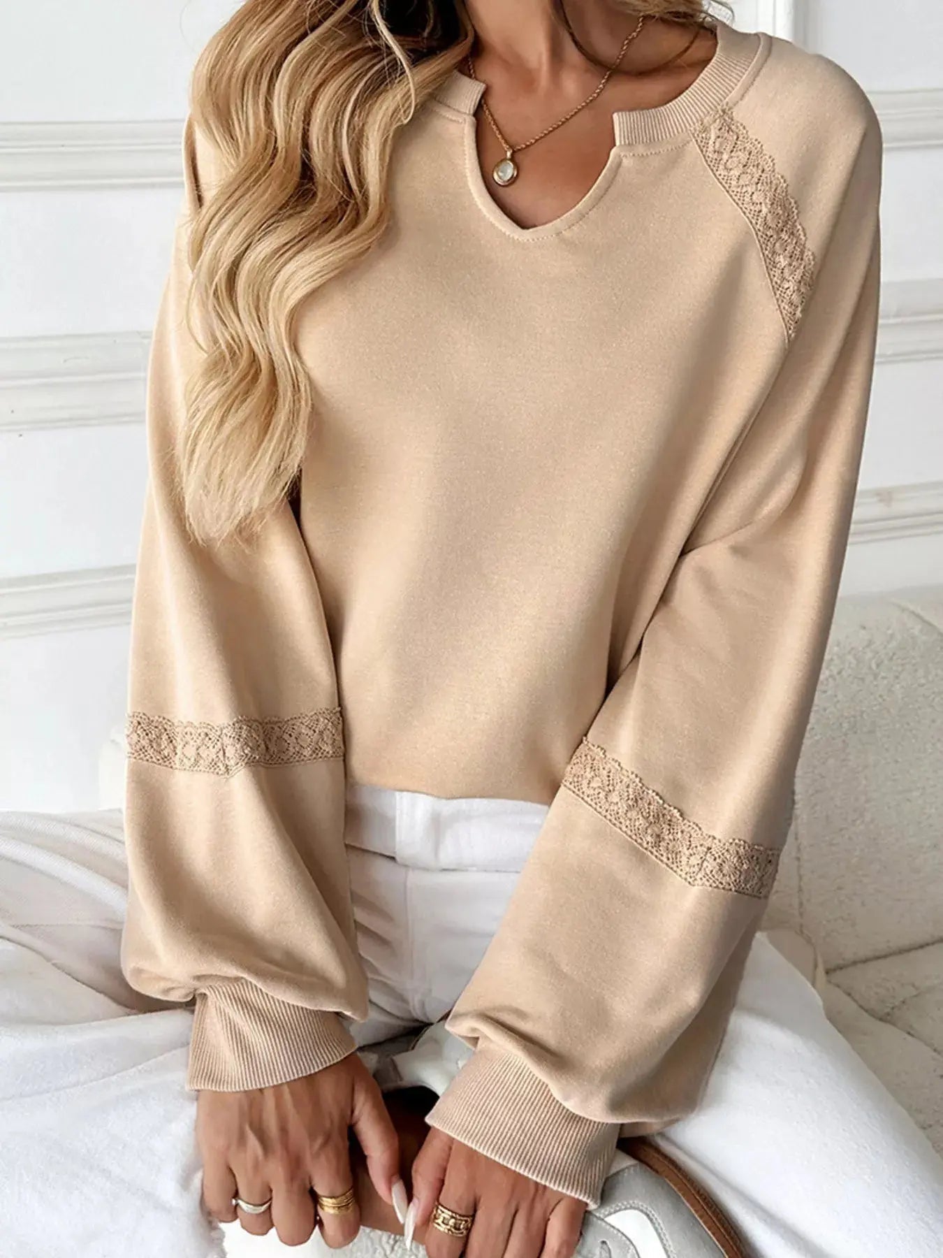 Cozy Lace Detail Sweatshirt for Casual Chic Looks