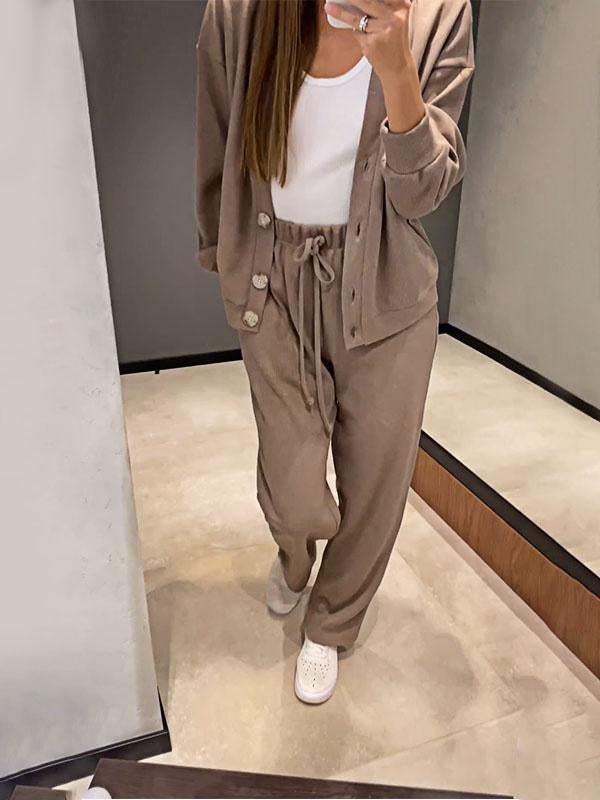Cozy Casual V Neck Sweater and Pants Set