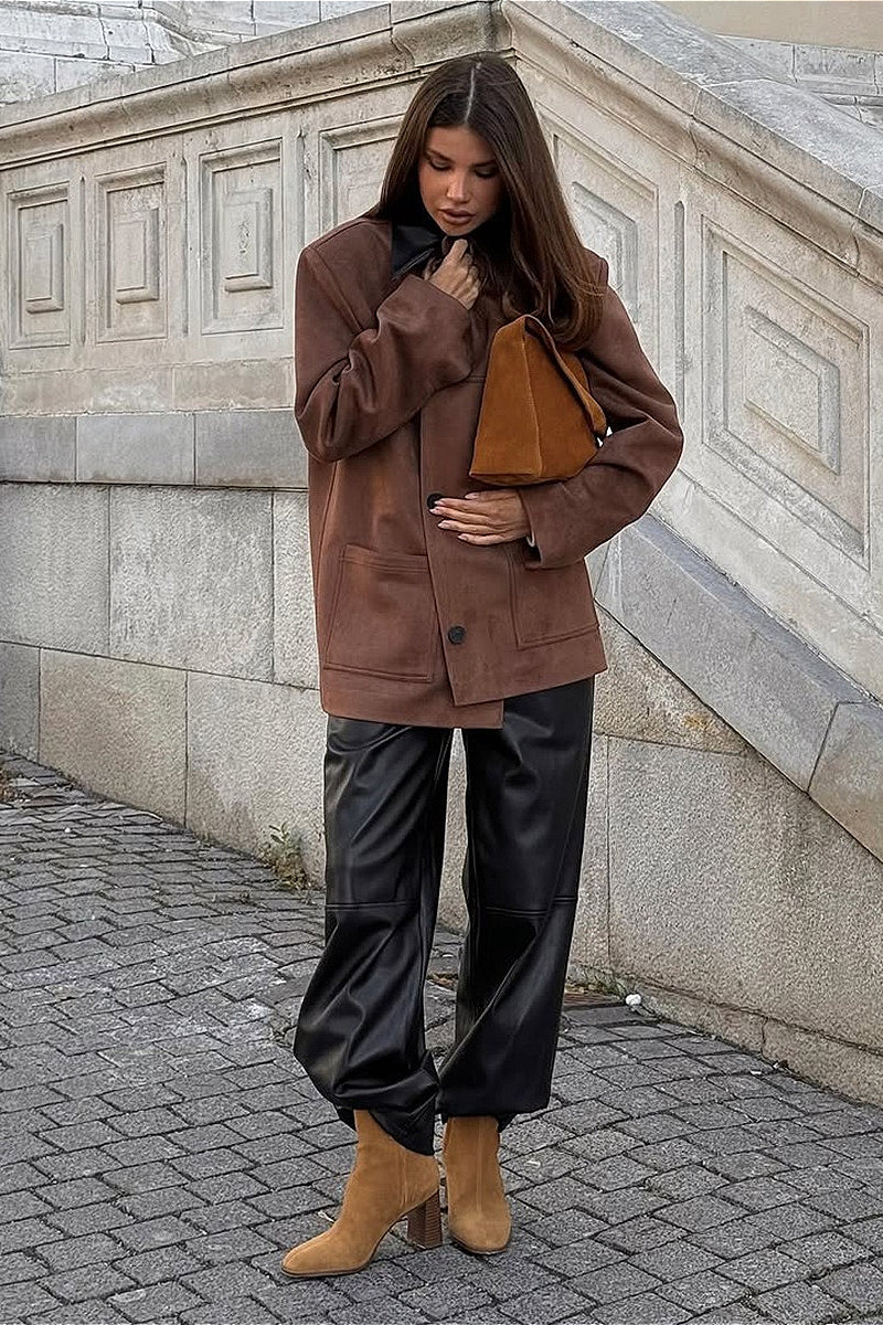 Retro Suede Collar Contrast Jacket