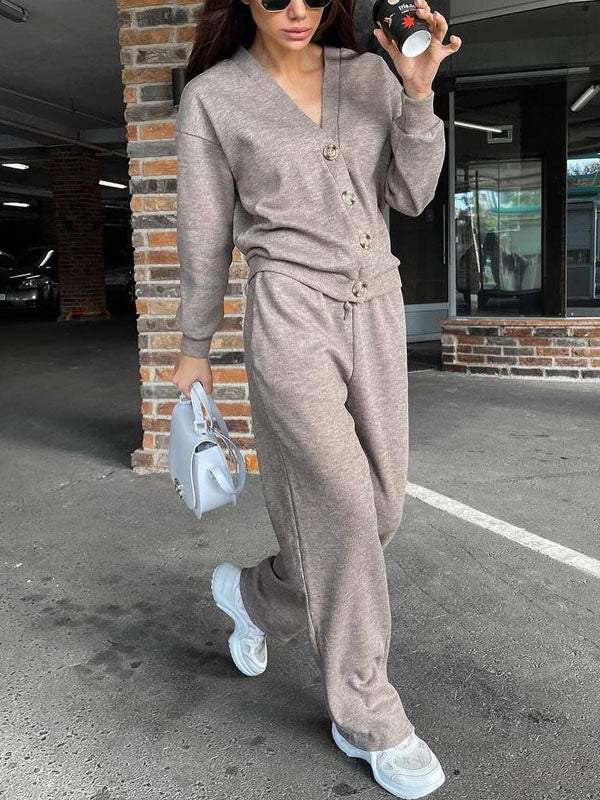 Cozy Casual V Neck Sweater and Pants Set