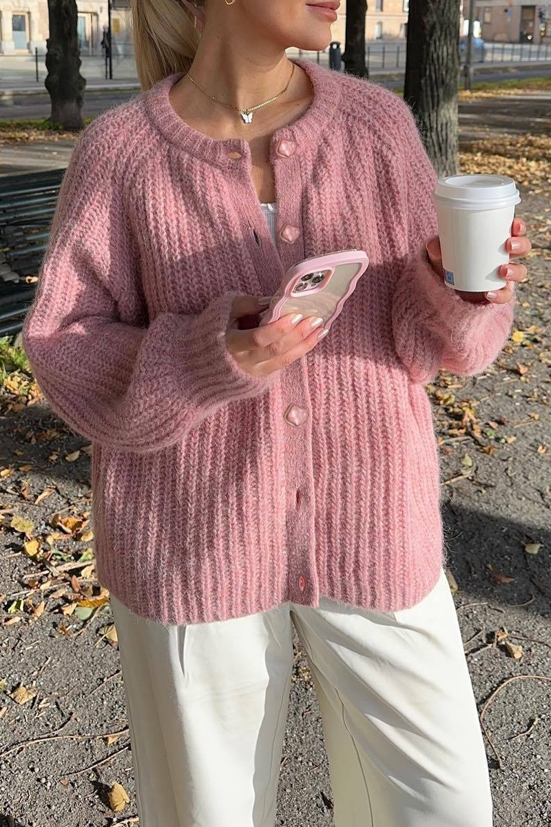 Casual Buttoned Knit O-Neck Sweater Outerwear