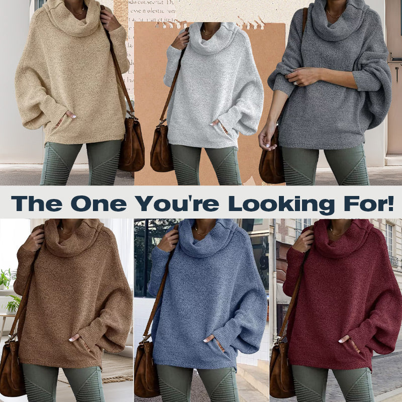 Cozy Batwing Cowl Neck Sweater with Pockets