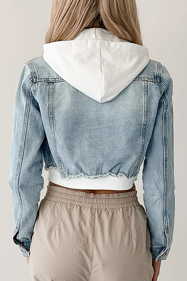 Casual Patchwork Denim Hooded Jacket