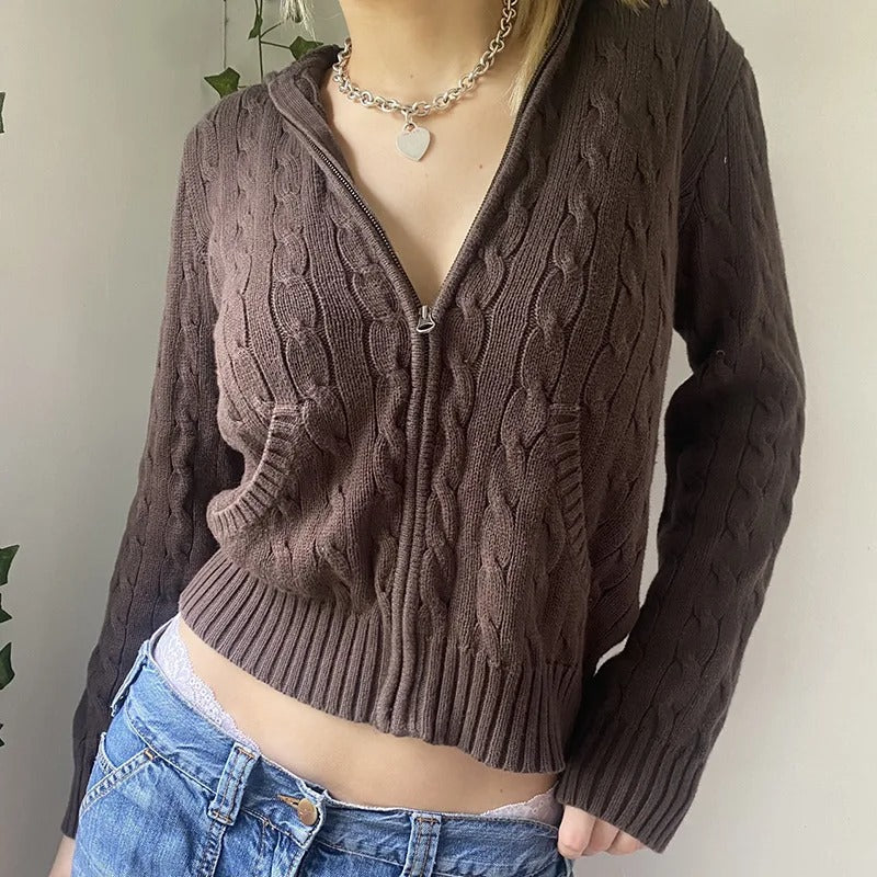Cozy Hooded Knit Cardigan with Button Front