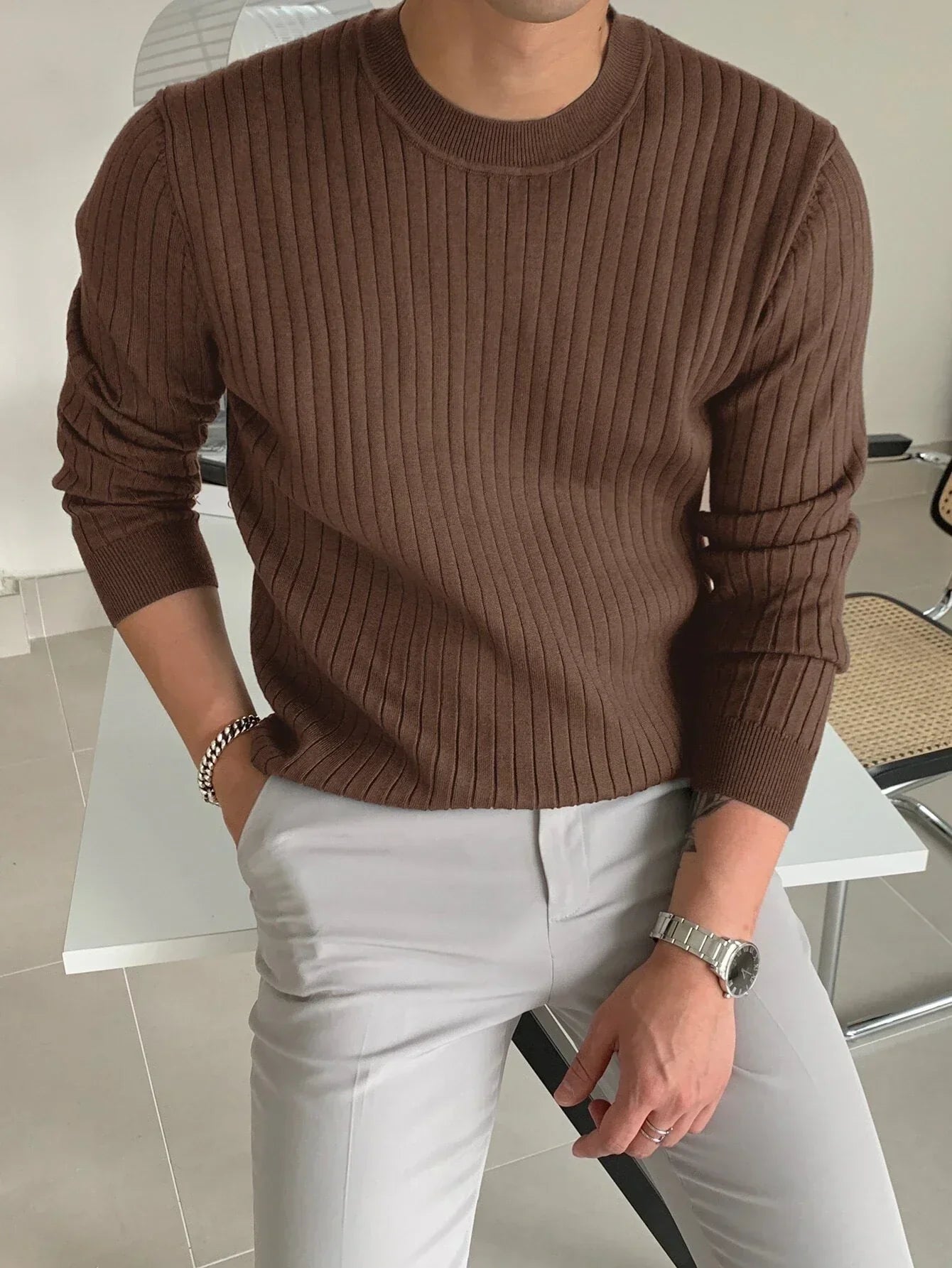 Cozy Knit Sweater for Men Soft Warm Casual Pullover