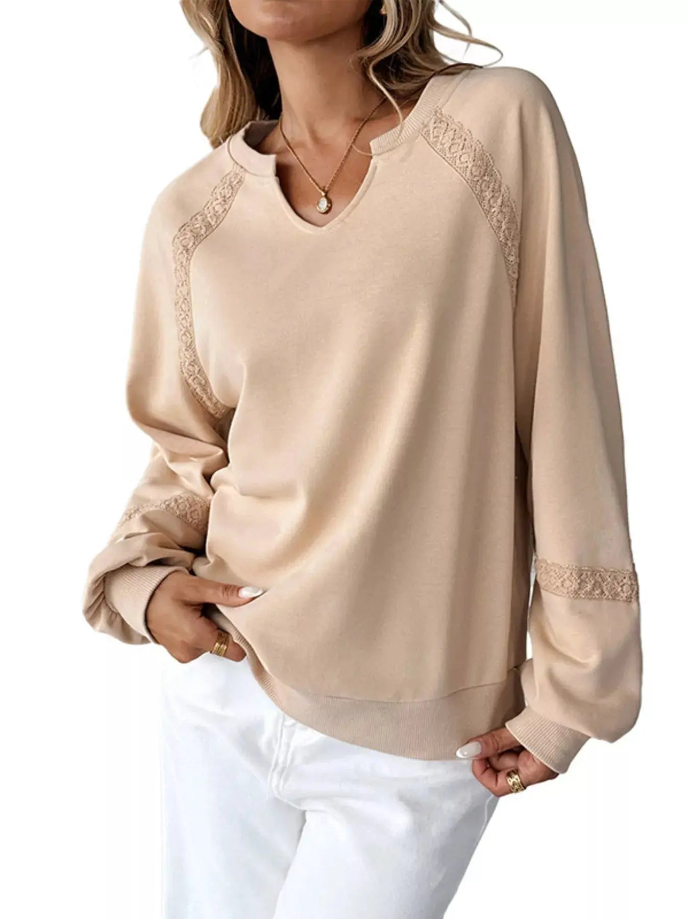 Cozy Lace Detail Sweatshirt for Casual Chic Looks
