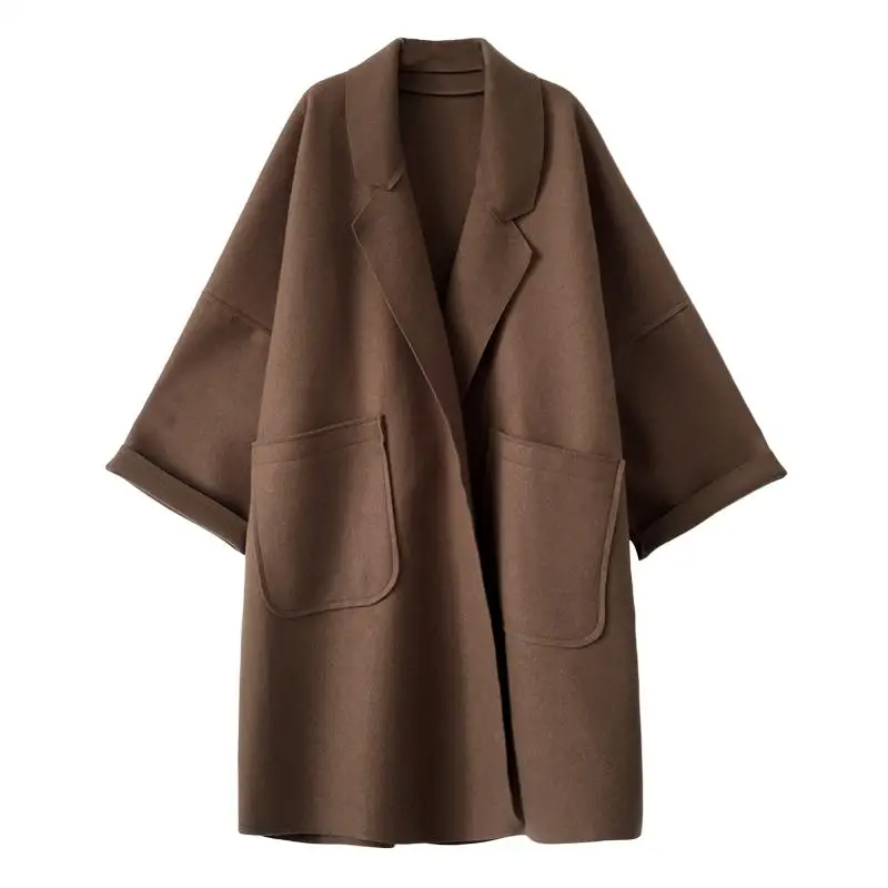 Oversized Wool Blend Coat with Pockets and Relaxed Fit