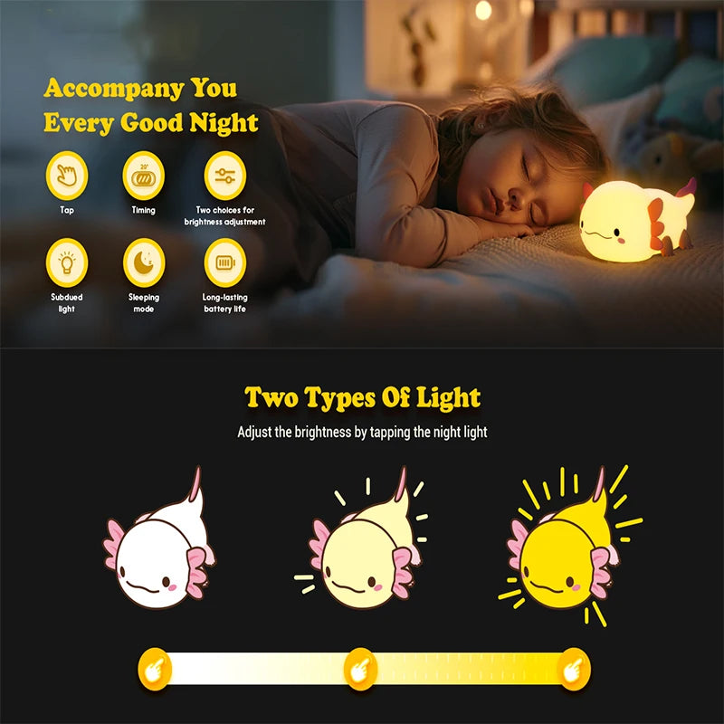 Adorable Axolotl LED Night Light for Kids Room Decor