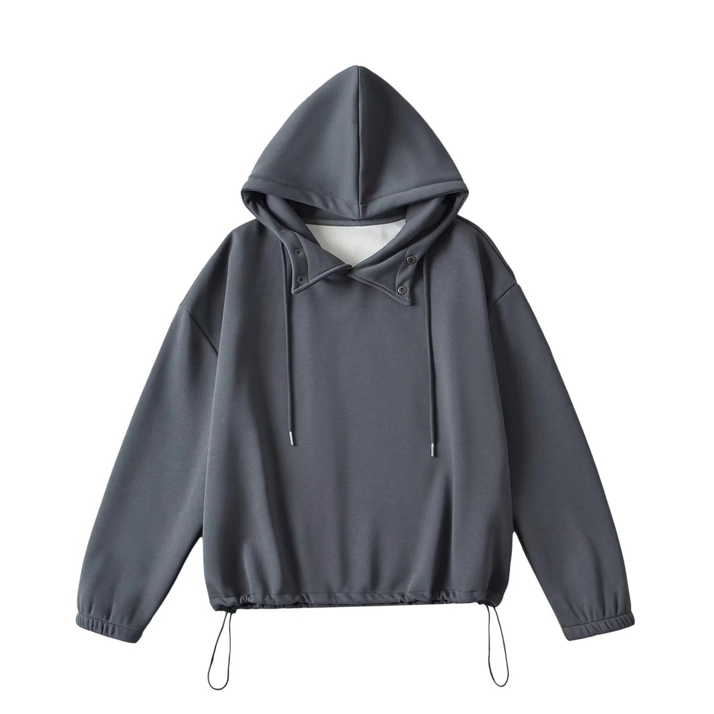 CozyNest™ - Button Detail Half Collar Loose Hoodie