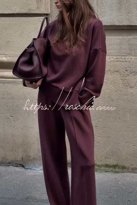 Cozy Turtleneck Sweatshirt & Elastic Waist Pocketed Pants Set