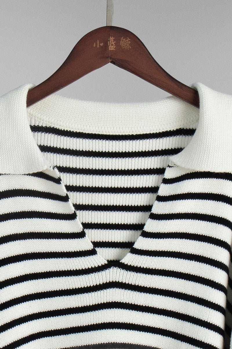 Cozy Striped Polo Neck Knit Sweater