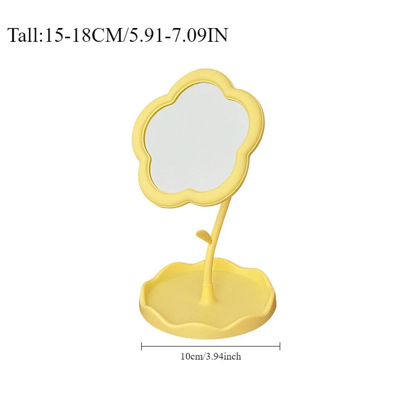 Pastel Flower Compact Desktop Mirror with Cute Korean Design