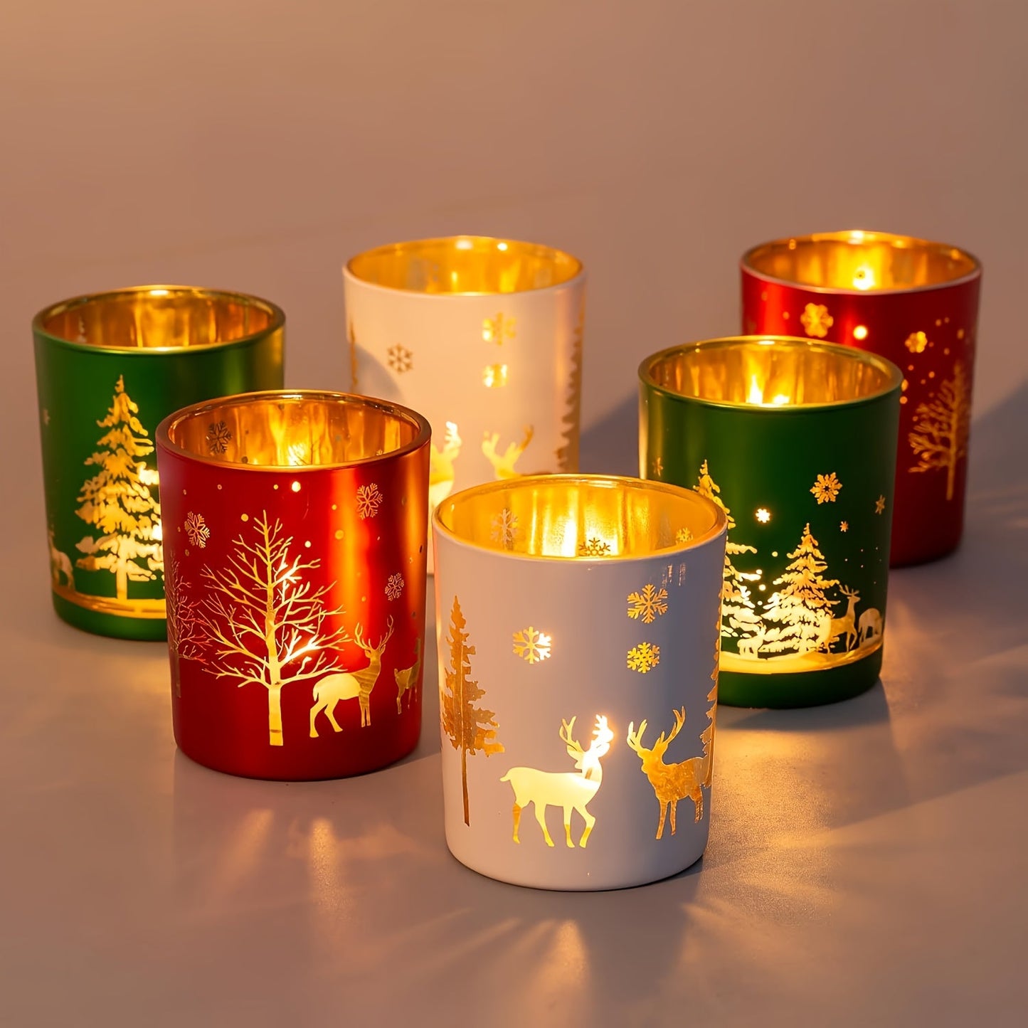 GlowHaven™ - Festive Christmas Candle Holder Set of 6
