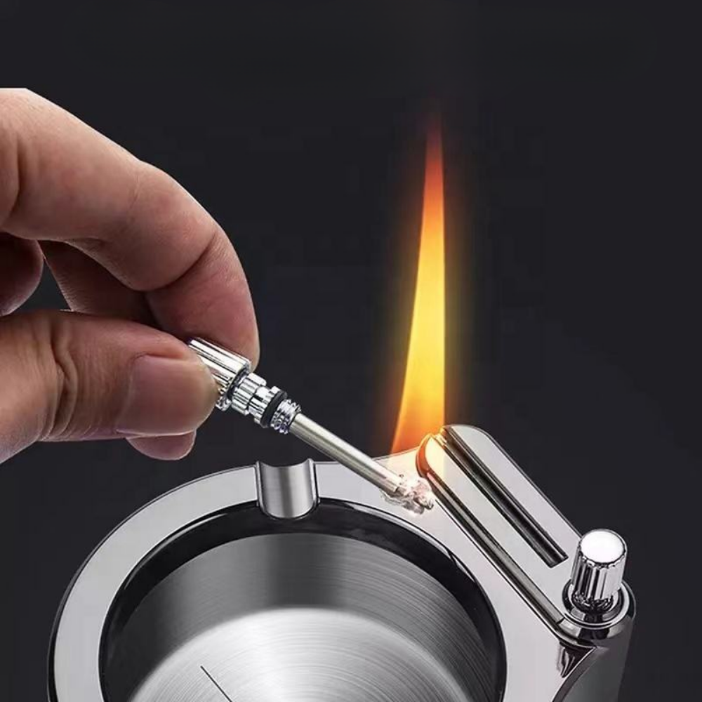 AshKeeper™ - Sleek Metal Ashtray with Built-in Lighter