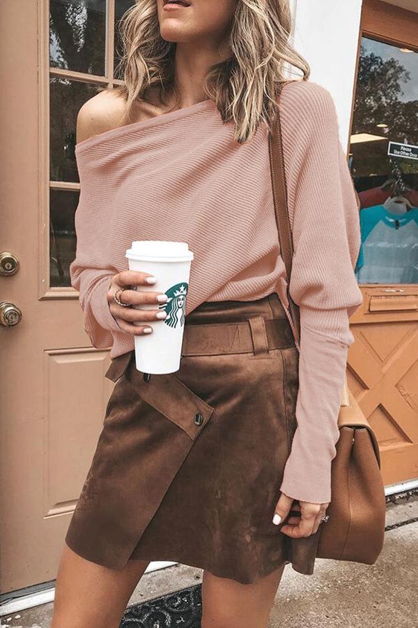 Ribbed Off Shoulder Shift Top