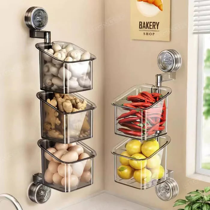 OrganizeEase™ - 3-Tier Rotating Kitchen Suction Shelf