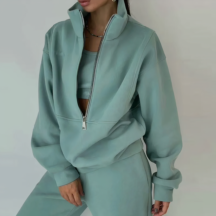 Cozy Fleece-Lined Tracksuit Set with Zip-Up Sweatshirt and Pants