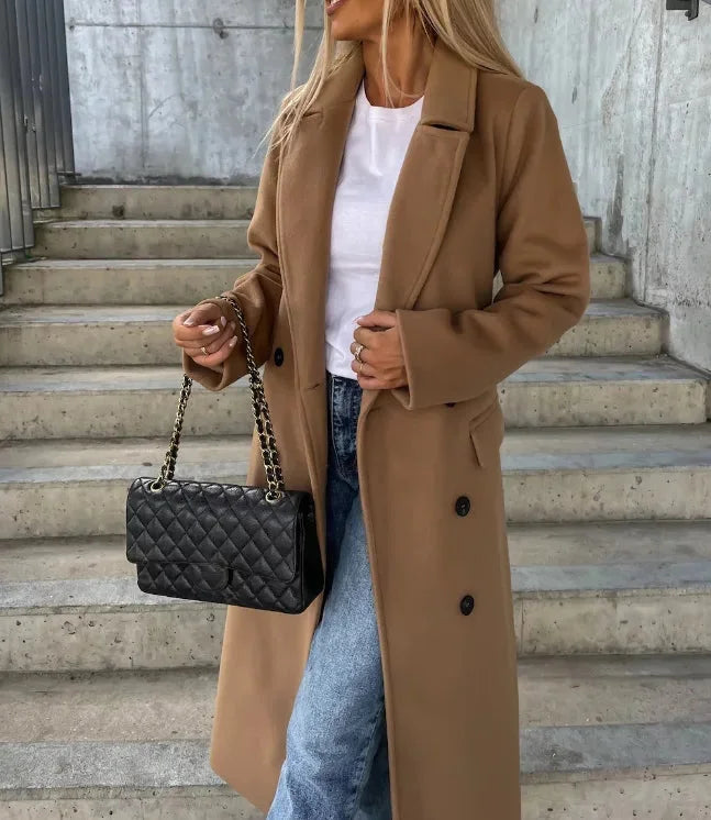 Chic Double-Breasted Belted Coat with Pockets