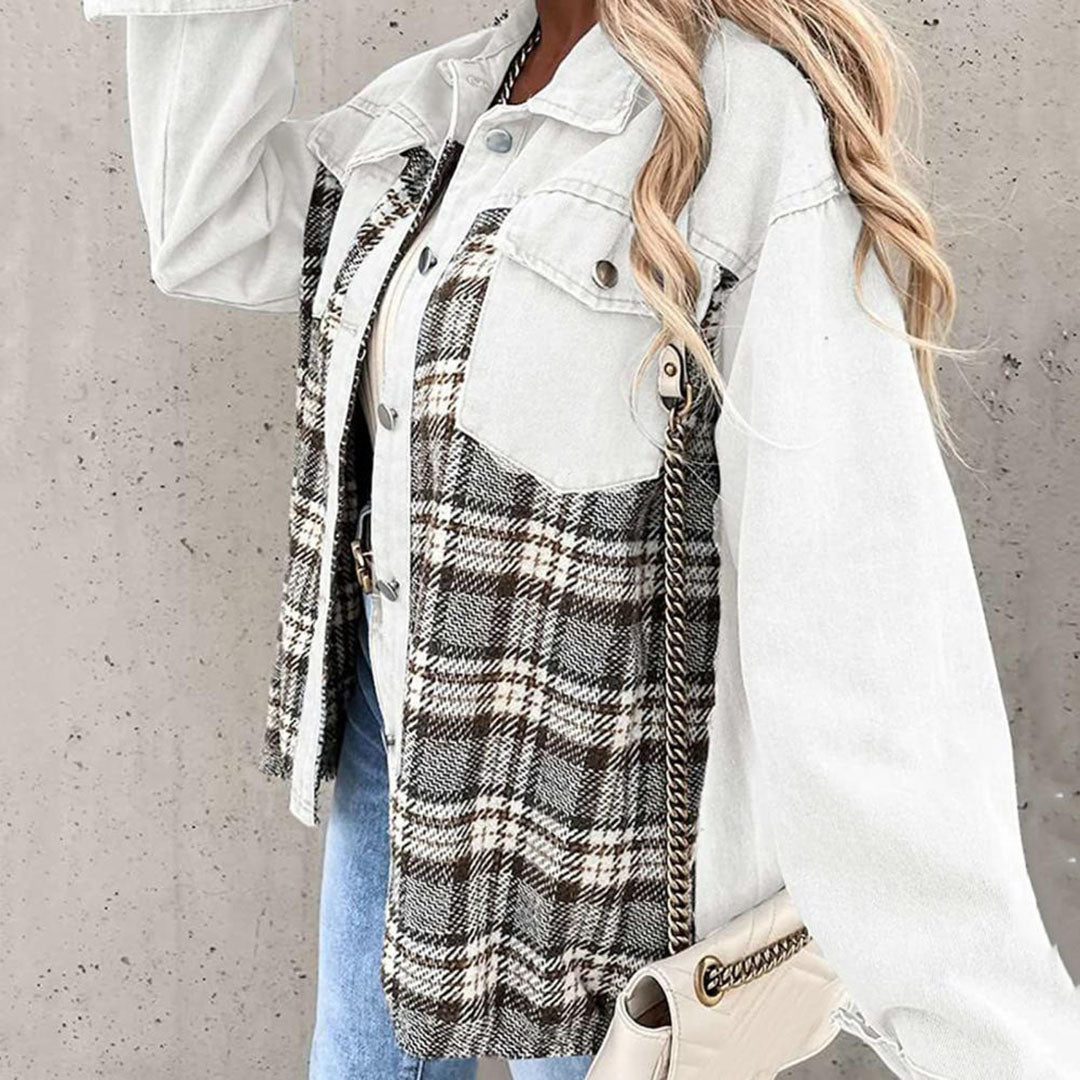 Chic Plaid Jacket with Classic Collar for Women