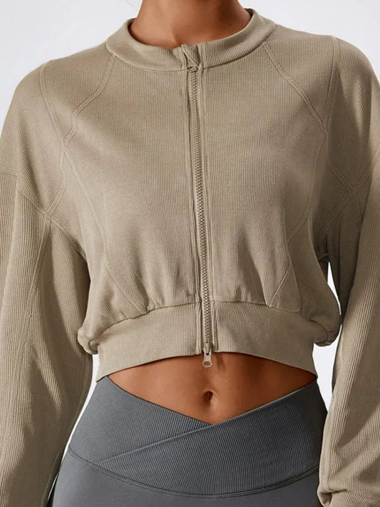 Cozy Ribbed Zip-Up Crop Sweatshirt