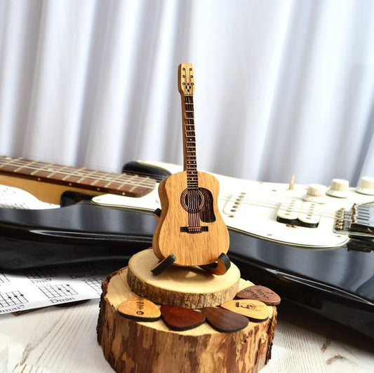 Handcrafted Wooden Guitar Pick Holder with Display Stand