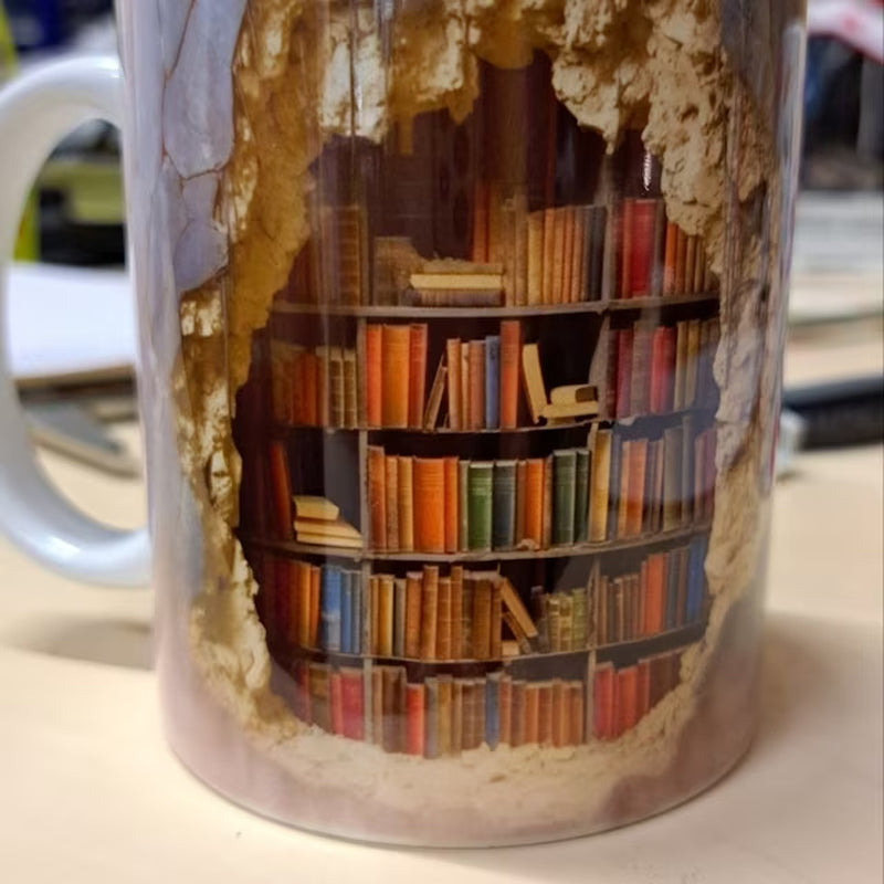 Ceramic 3D Bookshelf Mug for Book Lovers