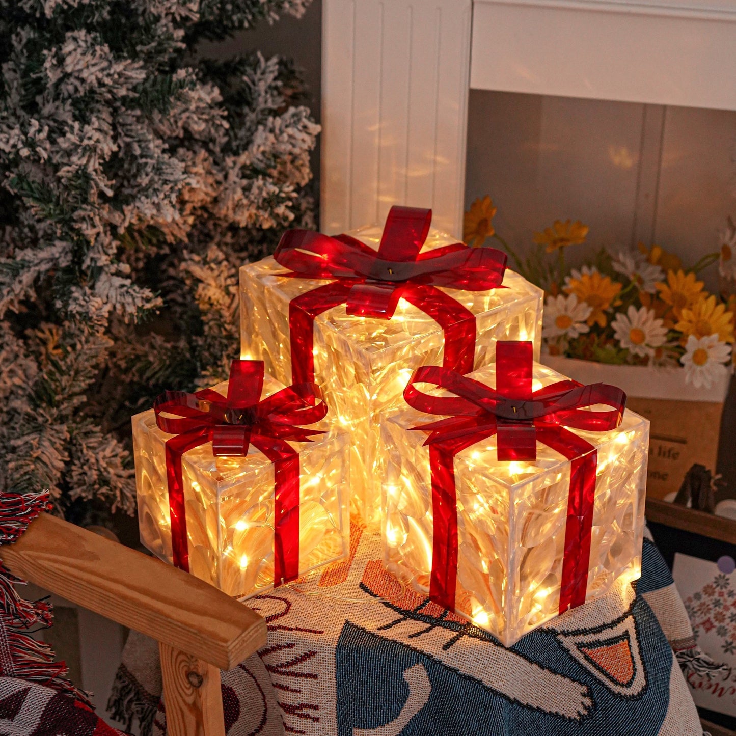 Festive LED Light Gift Boxes Set for Holiday Decor
