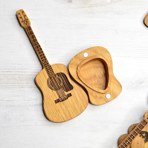 Handcrafted Wooden Guitar Pick Holder with Display Stand