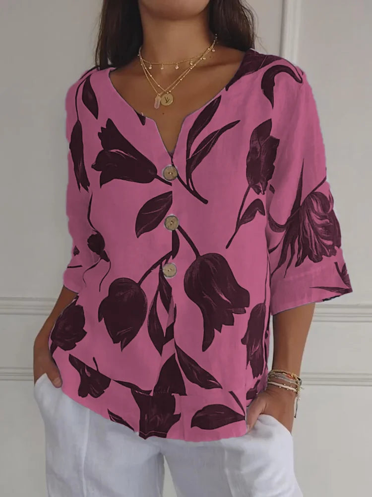 V-Neck Printed Tunic Top