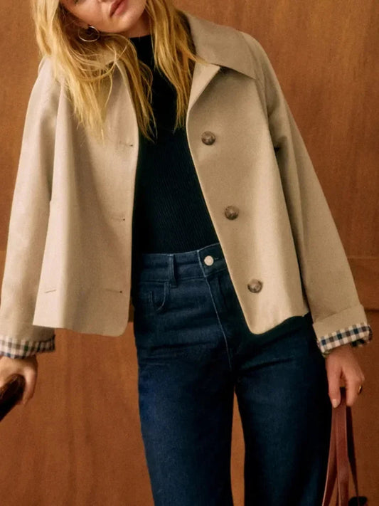 Classic Plaid Turn-Down Collar Trench Coat