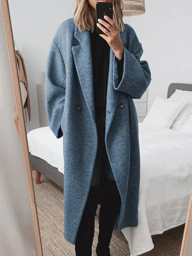 Elegant Long Double-Button Loose-Fitting Coat