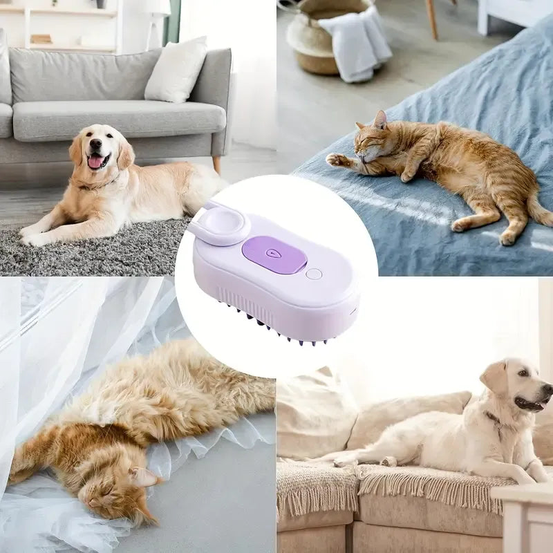 Steam-Infused Pet Grooming Brush for Smooth Fur