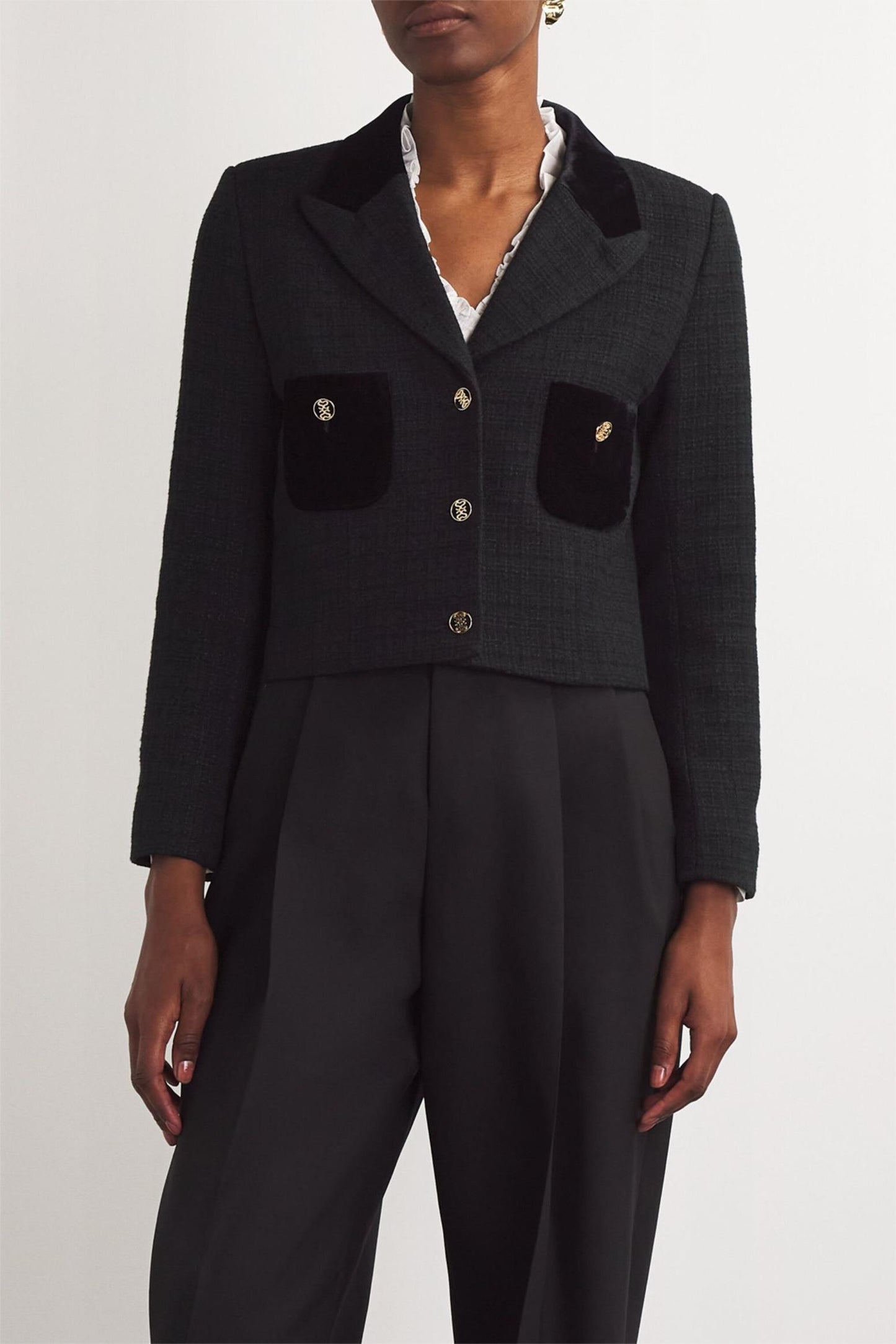 Velvet Blazer with Metal Button Details