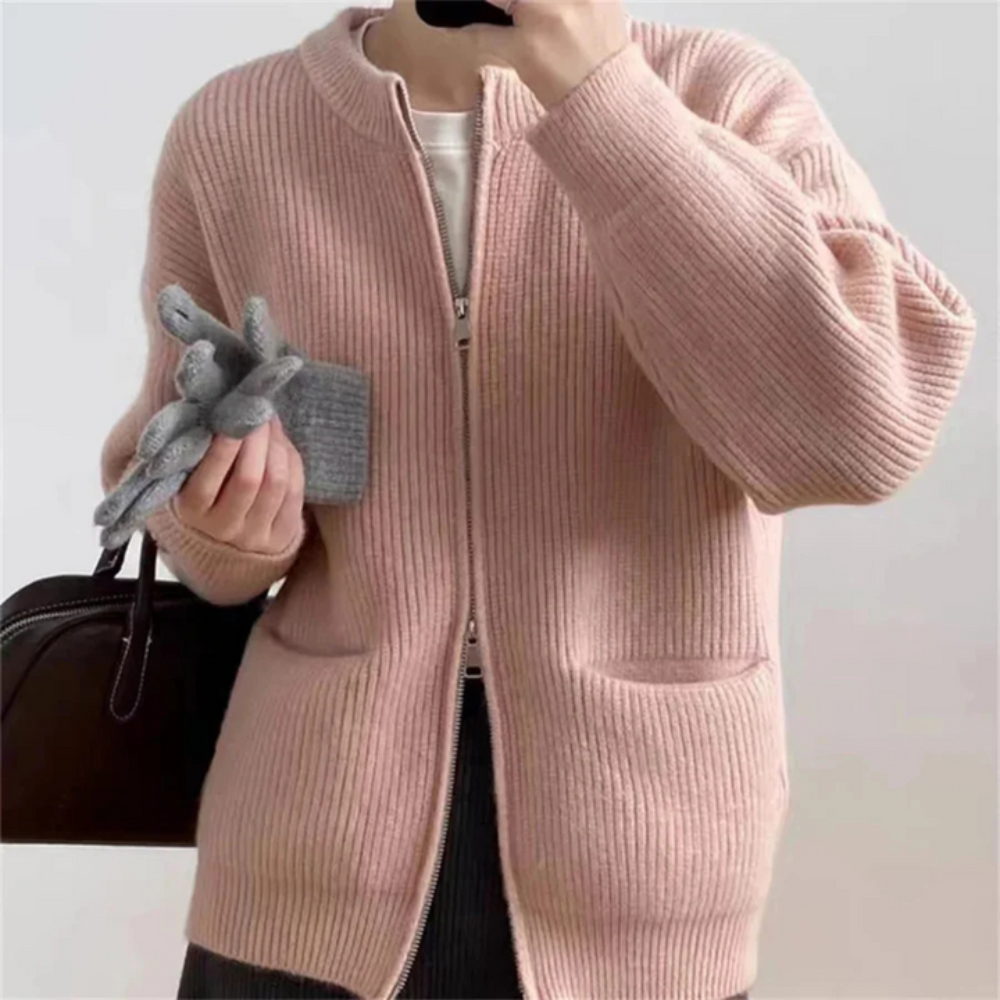 Elegant Zippered Cardigan for Women Plus Size Comfort