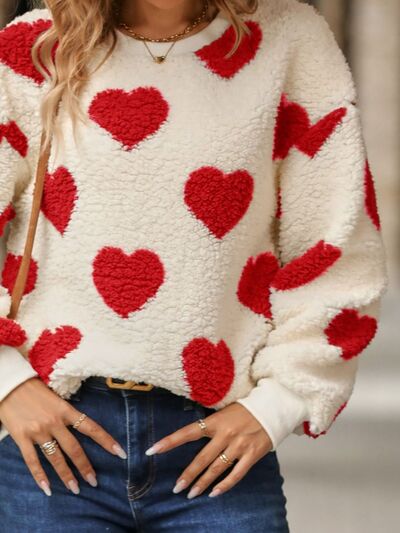 Cozy Heart Pattern Knit Sweater