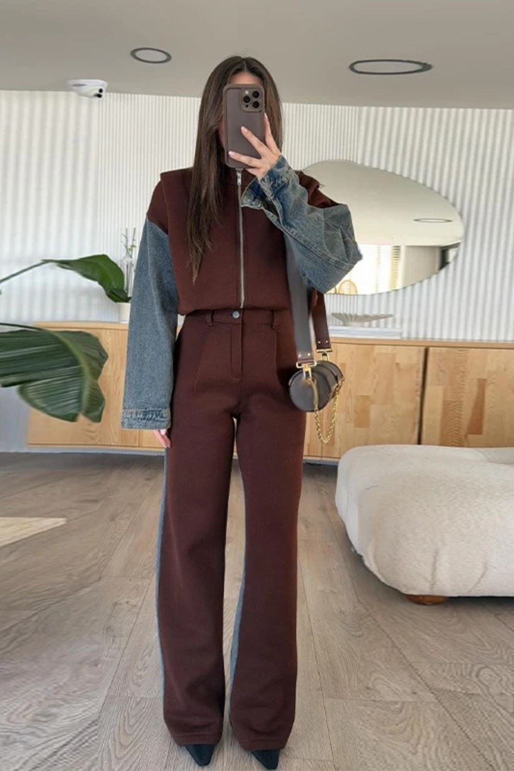 Casual Denim Patchwork Zipper Sweatshirt Jacket