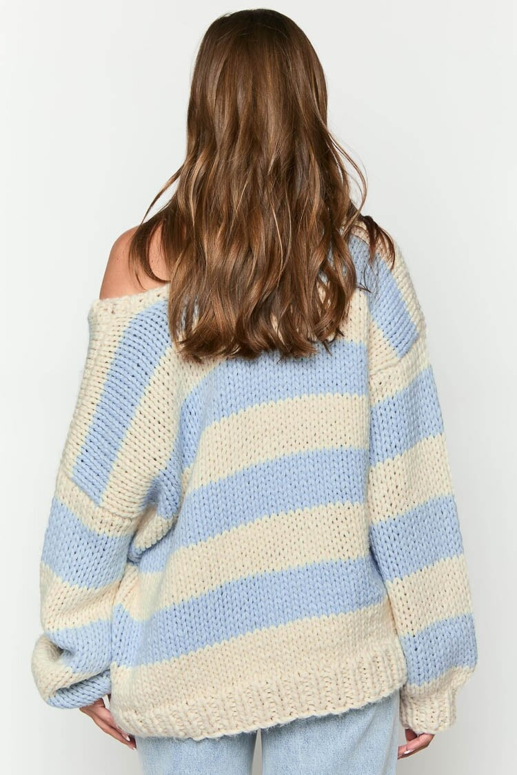 Cozy Off-Shoulder Striped Knit Sweater
