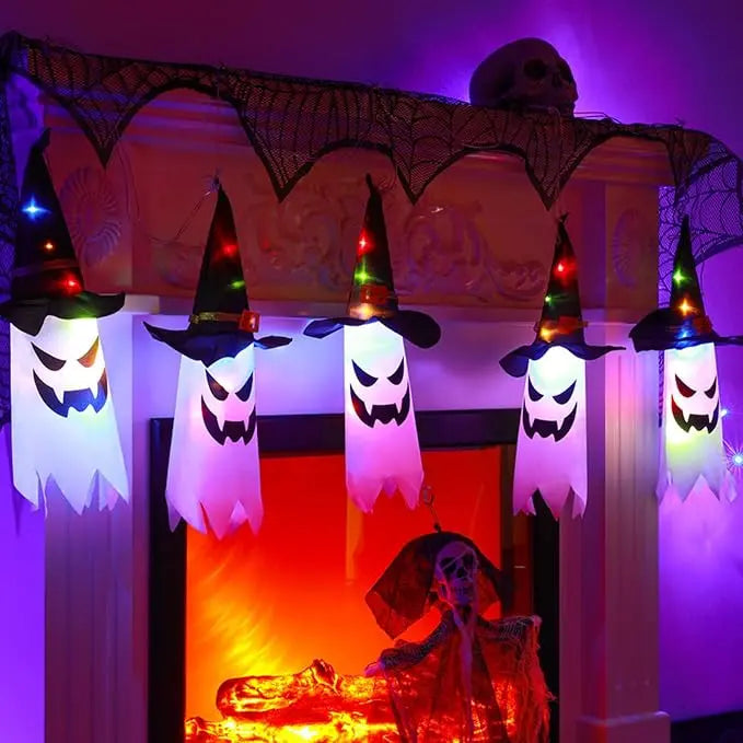 Spooky Ghost Hat LED Lantern String Lights Set