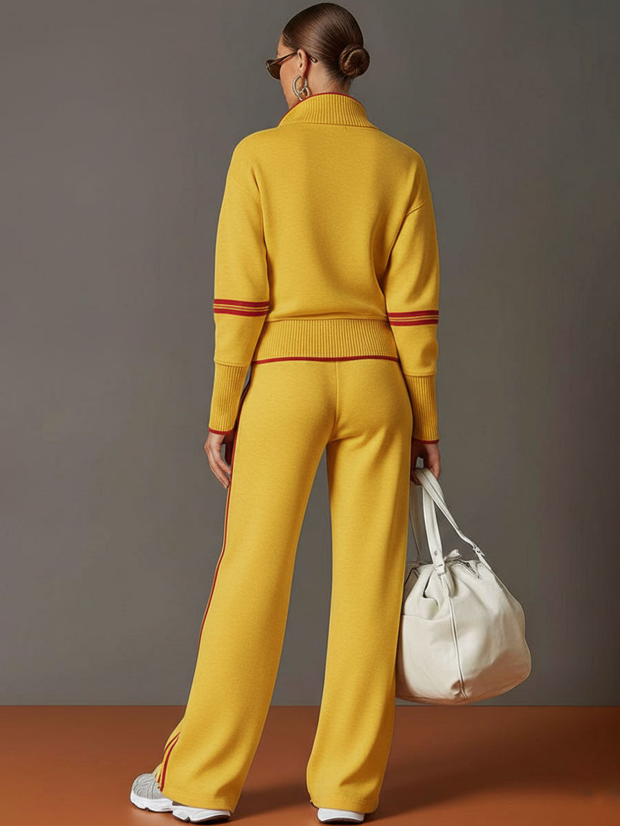 Half-Zip Sweatshirt & Wide-Leg Pants Set