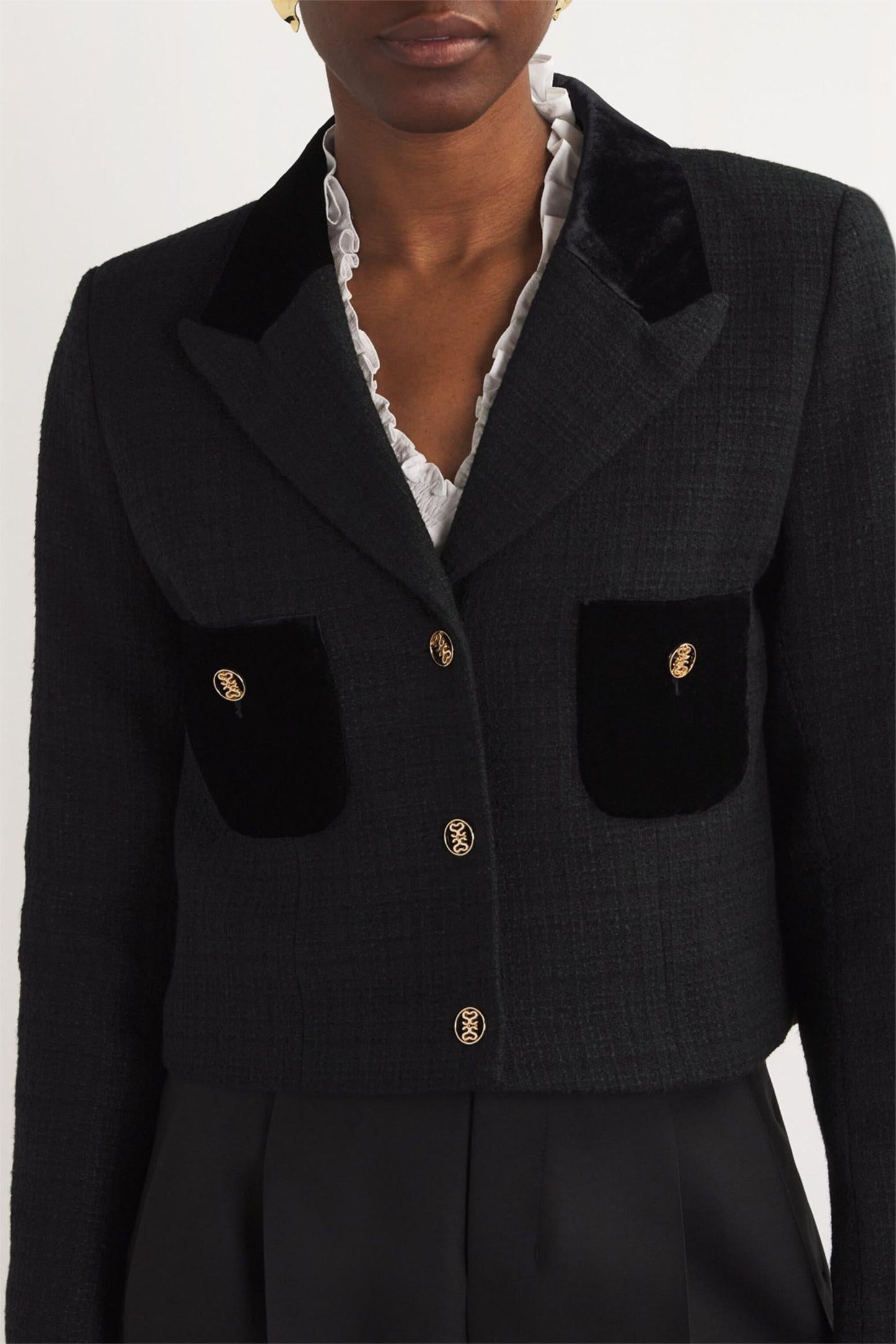 Velvet Blazer with Metal Button Details