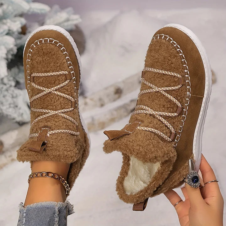 Cozy Plush Patchwork Winter Boots for Women