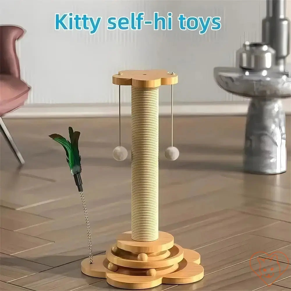 PurrfectPlay™ - Wooden Cat Turntable & Sisal Scratching Post