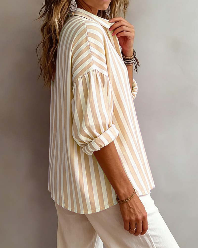 Casual Striped Collared Blouse