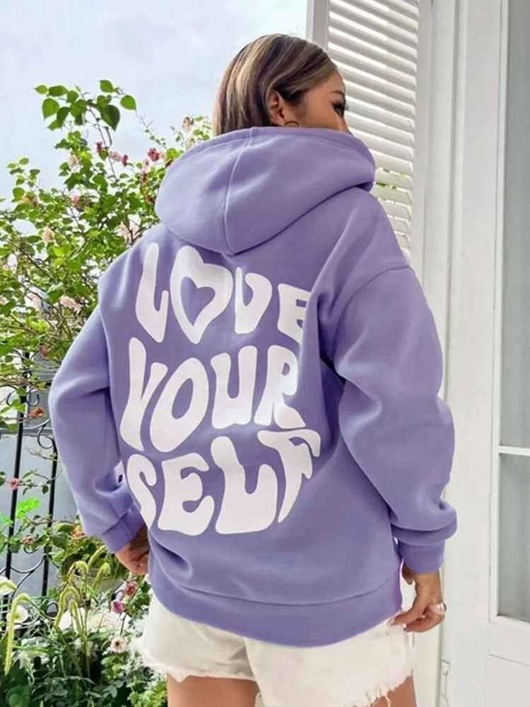 Cozy Women's Hoodie with Kangaroo Pocket and Inspirational Back Print