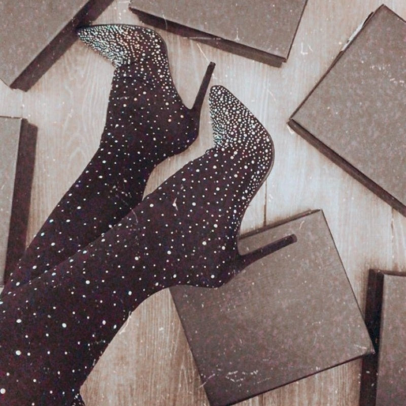 Sparkly Faux Diamond Over-the-Knee Boots