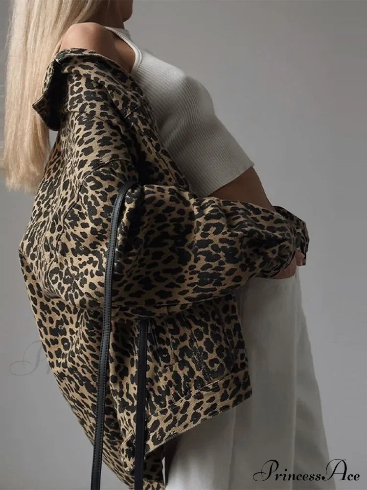 Slim Fit Denim Jacket with Leopard Stitching