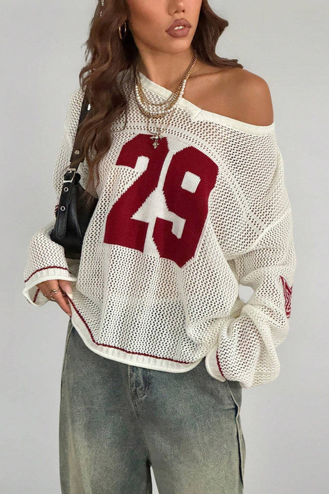 Cozy V-Neck Digital Print Knit Sweater