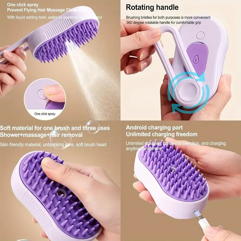 Steam-Infused Pet Grooming Brush for Smooth Fur