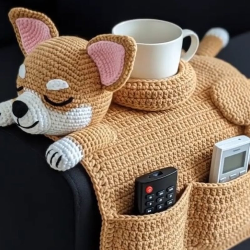 Cozy Crocheted Sofa Organizer for Pets and Living Room Storage